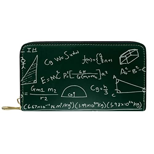 NLWQEKV Lange Geldbörse aus Leder mit Reißverschluss, handgezeichnet, wissenschaftliche Formeln, Geldbörse aus Leder von NLWQEKV