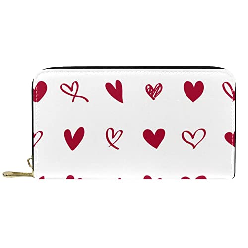 NLWQEKV Lange Geldbörse aus Leder mit Reißverschluss, herzrotes Portemonnaie aus Leder von NLWQEKV