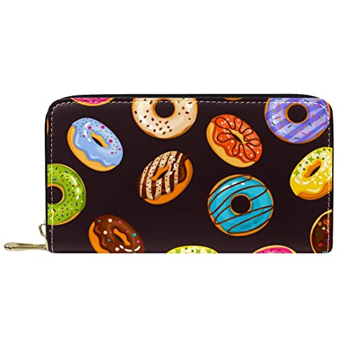 NLWQEKV Lange Geldbörse aus Leder mit Reißverschluss, köstliches Donut-Schokoladenmuster, personalisierbare Geldbörse von NLWQEKV