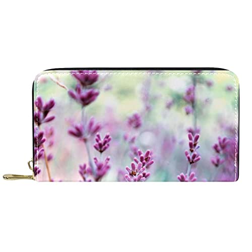 NLWQEKV Lange Geldbörse aus Leder mit Reißverschluss, lavendelfarbenes Portemonnaie aus Leder von NLWQEKV