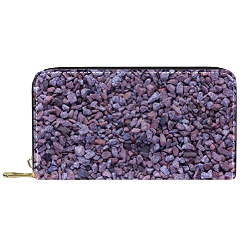 NLWQEKV Lange Geldbörse aus Leder mit Reißverschluss, lila, Kieselsteine, Strandsteine, Geldbörse aus Leder von NLWQEKV