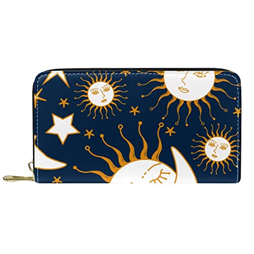 NLWQEKV Lange Geldbörse aus Leder mit Reißverschluss, lustige Sonnenkuss-Mond-Sterne-Geldbörse aus Leder von NLWQEKV