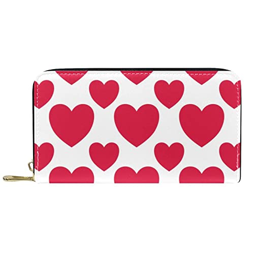 NLWQEKV Lange Geldbörse aus Leder mit Reißverschluss, rosa Liebesherzen, Valentin-Muster, Geldbörse aus Leder von NLWQEKV