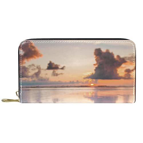 NLWQEKV Lange Geldbörse aus Leder mit Reißverschluss und -Strandmuster-Geldbörse aus Leder von NLWQEKV