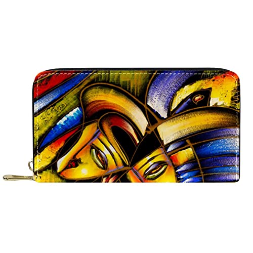 NLWQEKV Lange Geldbörse aus Leder mit Reißverschluss und abstraktem Gesicht, Leder von NLWQEKV