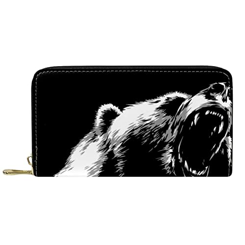 NLWQEKV Lange Leder-Geldbörse mit Reißverschluss, Big Black Bear, personalisierbare Geldbörse von NLWQEKV