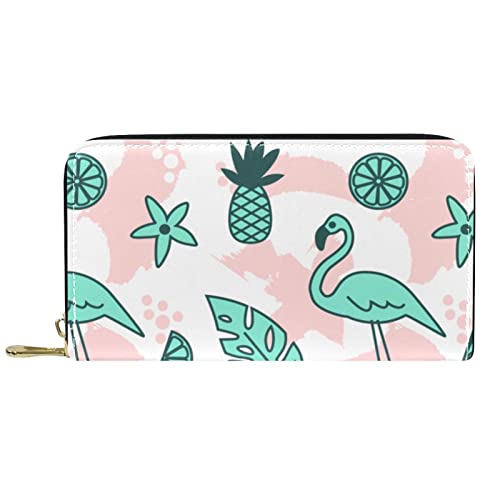 NLWQEKV Lange Leder-Geldbörse mit Reißverschluss, Flamingo und Kiefer, personalisierbare Geldbörse von NLWQEKV