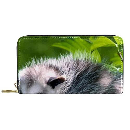 NLWQEKV Lange Leder-Geldbörse mit Reißverschluss, Opossum, personalisierbare Geldbörse von NLWQEKV