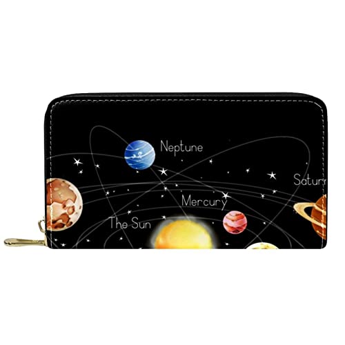 NLWQEKV Lange Leder-Geldbörse mit Reißverschluss, Sonnensystem-Planet, personalisierbare Geldbörse von NLWQEKV