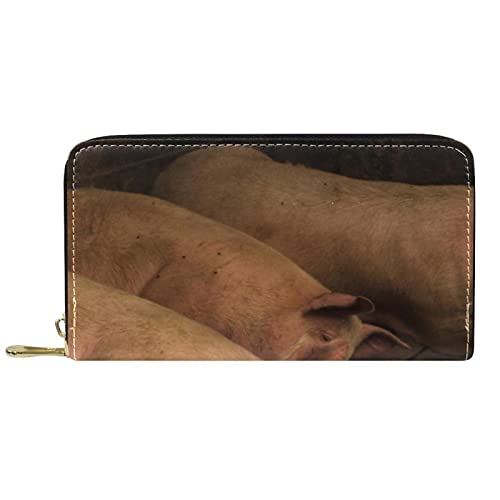 NLWQEKV Langes Portemonnaie aus Leder mit Reißverschluss, „Fat Pigs Liegen auf dem Bauernhof, Personalisieren Sie die Geldbörse von NLWQEKV