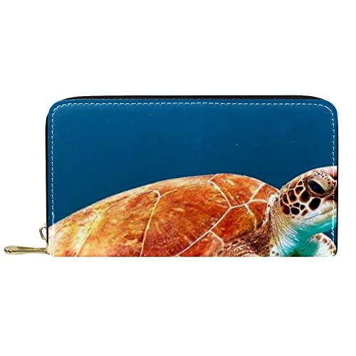 NLWQEKV Langes Portemonnaie aus Leder mit Reißverschluss, Meeresschildkröte, Blauer, Unterwasser, personalisierbare Geldbörse von NLWQEKV