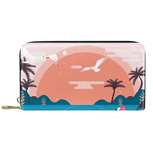 NLWQEKV Langes Portemonnaie aus Leder mit Reißverschluss, Tropische Landschaft, personalisierbare Geldbörse von NLWQEKV