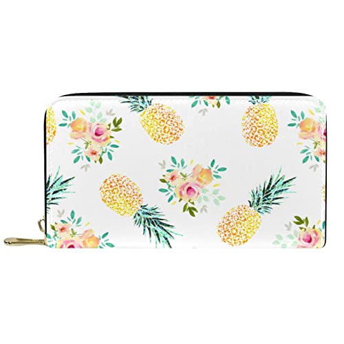 NLWQEKV Langes Portemonnaie aus Leder mit Reißverschluss, hawaiianische Tropische Kiefernfrucht, personalisierbare Geldbörse von NLWQEKV