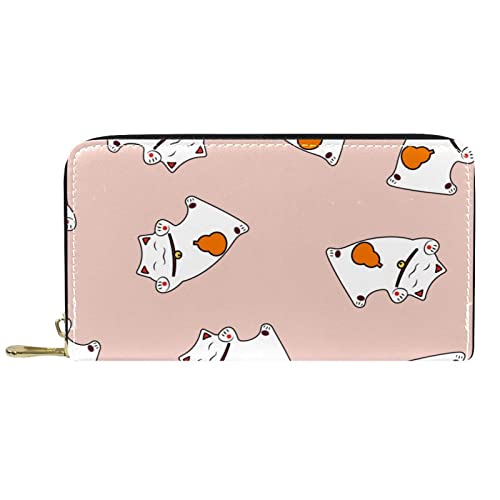 NLWQEKV Langes Portemonnaie aus Leder mit Reißverschluss, süße lustige Glückskatzen und Kätzchen, personalisierbar von NLWQEKV