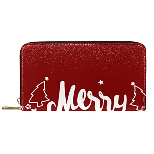 NLWQEKV Langes Portemonnaie aus Leder mit Reißverschluss „Merry Christmas-Schriftzug, personalisierbare Geldbörse von NLWQEKV