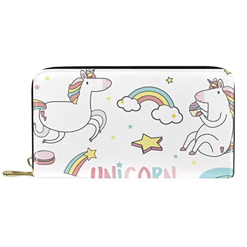 NLWQEKV Langes Portemonnaie aus Leder mit Reißverschluss und Einhorn-Motiv, personalisierbar von NLWQEKV