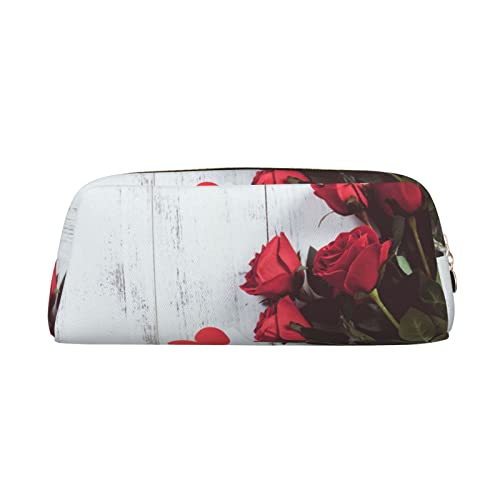 NLWQEKV Leder-Federmäppchen, Rosen-Blumen-Druck, Federmäppchen, Federmäppchen, Leder-Bleistiftbeutel, Schreibwaren-Tasche, Organizer von NLWQEKV