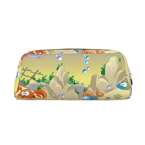 NLWQEKV Leder-Federmäppchen mit lustigem Meerestier-Aufdruck, Federmäppchen, Federmäppchen, Leder-Bleistiftbeutel, Schreibwaren-Tasche, Organizer von NLWQEKV