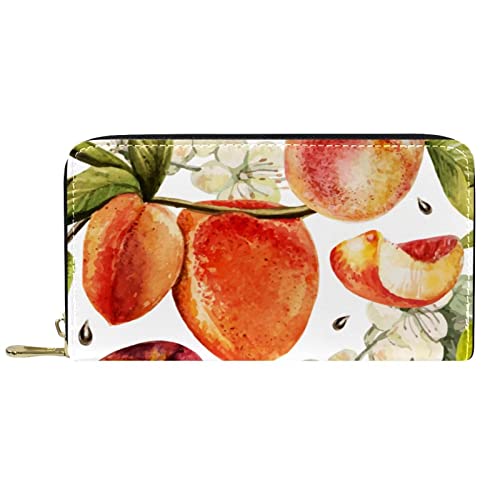 NLWQEKV Leder-Geldbörse für Herren, große Damen-Geldbörse für Karten, Blumen- und Obstpfirsich, Münzfach mit Reißverschluss von NLWQEKV