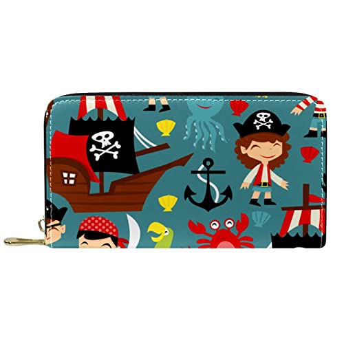 NLWQEKV Leder-Geldbörse für Herren, große Damen-Geldbörse für Karten, Cartoon-Motiv- -Thema, Münzfach mit Reißverschluss von NLWQEKV