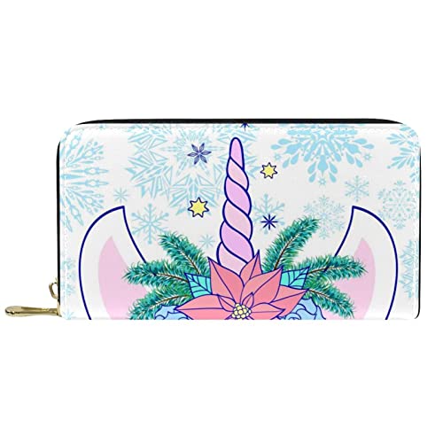 NLWQEKV Leder-Geldbörse für Herren, große Damen-Geldbörse für Karten, Einhorn-Weihnachten, Münzfach mit Reißverschluss von NLWQEKV