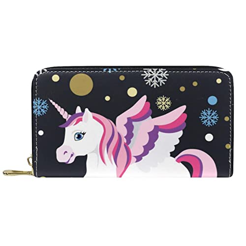 NLWQEKV Leder-Geldbörse für Herren, große Damen-Geldbörse für Karten, Einhorn und Schneeflocken, Münzfach mit Reißverschluss von NLWQEKV