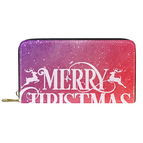 NLWQEKV Leder-Geldbörse für Herren, große Damen-Geldbörse für Karten, Frohe Weihnachten, Münzfach mit Reißverschluss von NLWQEKV