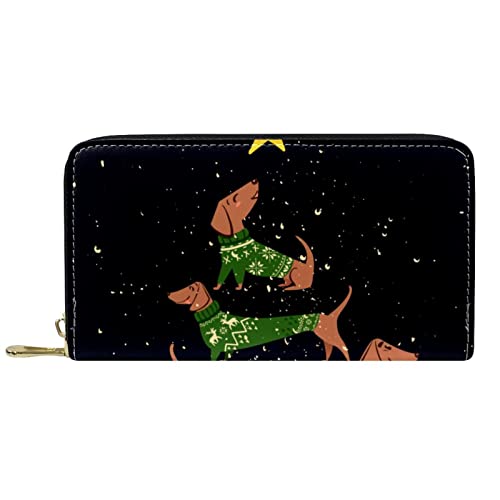 NLWQEKV Leder-Geldbörse für Herren, große Damen-Geldbörse für Karten, Frohe Weihnachten-Hund, Münzfach mit Reißverschluss von NLWQEKV
