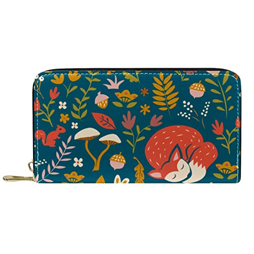 NLWQEKV Leder-Geldbörse für Herren, große Damen-Geldbörse für Karten, Fuchswald, Münzfach mit Reißverschluss von NLWQEKV