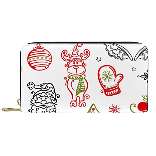 NLWQEKV Leder-Geldbörse für Herren, große Damen-Geldbörse für Karten, Hirsch-Weihnachtsbaum, Münzfach mit Reißverschluss von NLWQEKV