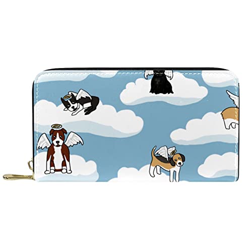 NLWQEKV Leder-Geldbörse für Herren, große Damen-Geldbörse für Karten, Hundewolken-Engel, Münzfach mit Reißverschluss von NLWQEKV