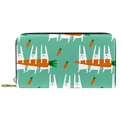 NLWQEKV Leder-Geldbörse für Herren, große Damen-Geldbörse für Karten, Kaninchen und Karotten, Münzfach mit Reißverschluss von NLWQEKV