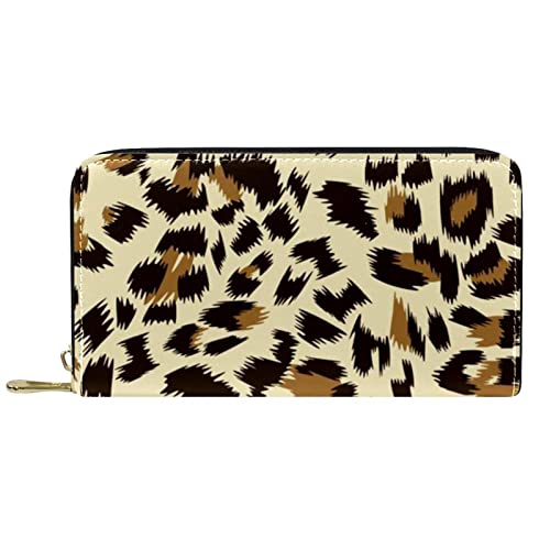 NLWQEKV Leder-Geldbörse für Herren, große Damen-Geldbörse für Karten, Leopardenmuster, Münzfach mit Reißverschluss von NLWQEKV