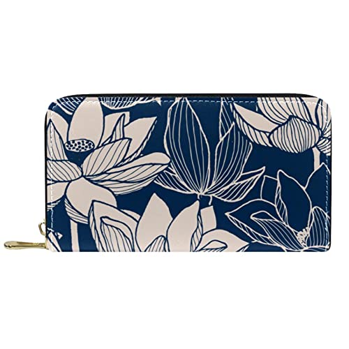 NLWQEKV Leder-Geldbörse für Herren, große Damen-Geldbörse für Karten, Mandala-Lotusblumen, Münzfach mit Reißverschluss von NLWQEKV