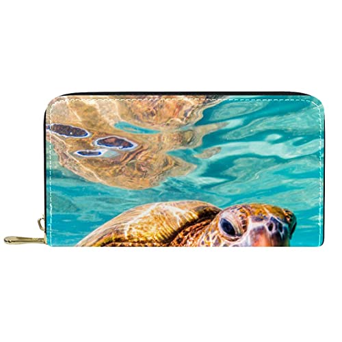 NLWQEKV Leder-Geldbörse für Herren, große Damen-Geldbörse für Karten, Meeresschildkröte, Münzfach mit Reißverschluss von NLWQEKV