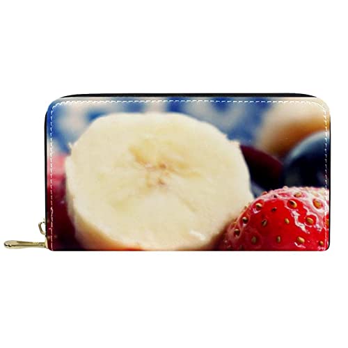 NLWQEKV Leder-Geldbörse für Herren, große Damen-Geldbörse für Karten, Obstmuster, Münzfach mit Reißverschluss von NLWQEKV