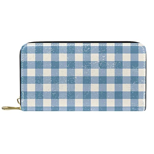NLWQEKV Leder-Geldbörse für Herren, große Damen-Geldbörse für Karten, Retro-Gitter, Münzfach mit Reißverschluss von NLWQEKV
