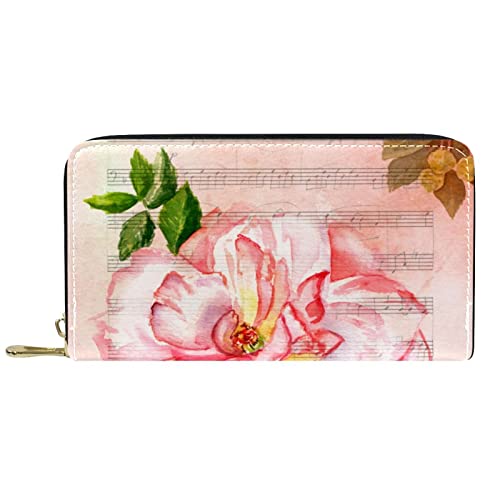 NLWQEKV Leder-Geldbörse für Herren, große Damen-Geldbörse für Karten, Retro-Rosennoten, Münzfach mit Reißverschluss von NLWQEKV