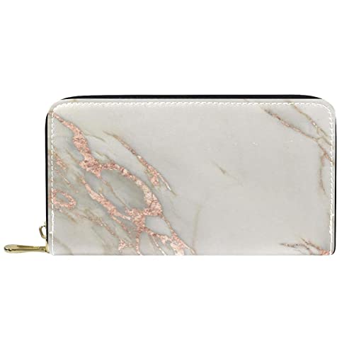 NLWQEKV Leder-Geldbörse für Herren, große Damen-Geldbörse für Karten, Roségold-Marmor, Münzfach mit Reißverschluss von NLWQEKV