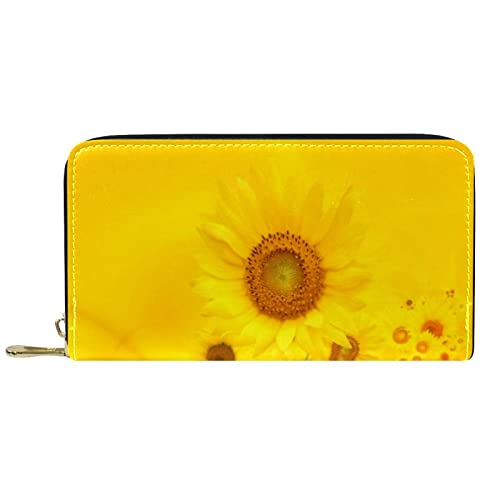 NLWQEKV Leder-Geldbörse für Herren, große Damen-Geldbörse für Karten, Sonnenblumenmuster, Münzfach mit Reißverschluss von NLWQEKV