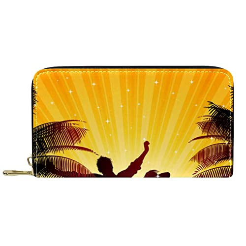 NLWQEKV Leder-Geldbörse für Herren, große Damen-Geldbörse für Karten, Tropische Strandparty, Münzfach mit Reißverschluss von NLWQEKV