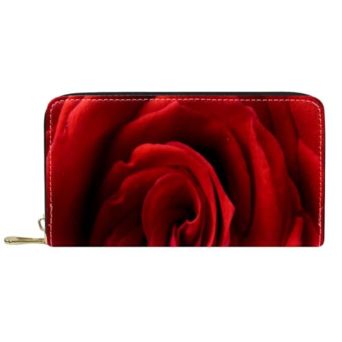 NLWQEKV Leder-Geldbörse für Herren, große Damen-Geldbörse für Karten, Valentinstag-Blumenrose, Münzfach mit Reißverschluss von NLWQEKV
