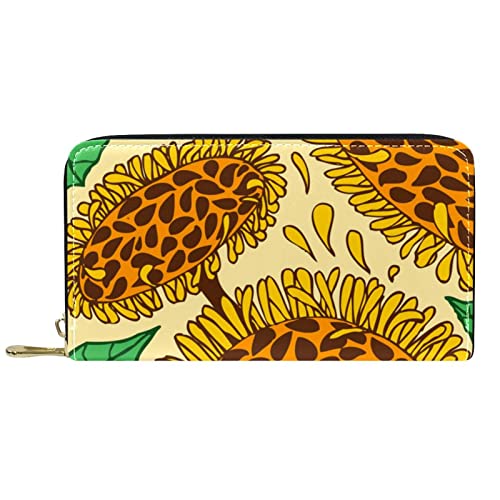 NLWQEKV Leder-Geldbörse für Herren, große Damen-Geldbörse für Karten, Vintage-Sonnenblume, Münzfach mit Reißverschluss von NLWQEKV