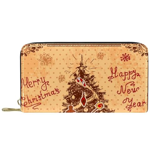 NLWQEKV Leder-Geldbörse für Herren, große Damen-Geldbörse für Karten, Vintage-Weihnachtsbaum, Münzfach mit Reißverschluss von NLWQEKV