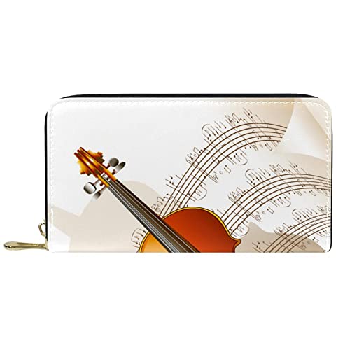 NLWQEKV Leder-Geldbörse für Herren, große Damen-Geldbörse für Karten, Violinnoten, Noten, Münzfach mit Reißverschluss von NLWQEKV