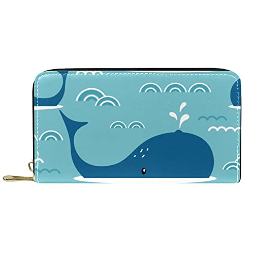 NLWQEKV Leder-Geldbörse für Herren, große Damen-Geldbörse für Karten, Wal, Münzfach mit Reißverschluss von NLWQEKV