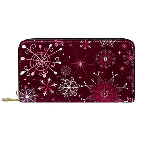NLWQEKV Leder-Geldbörse für Herren, große Damen-Geldbörse für Karten, Weihnachts-Lila-Schneeflocken, Münzfach mit Reißverschluss von NLWQEKV
