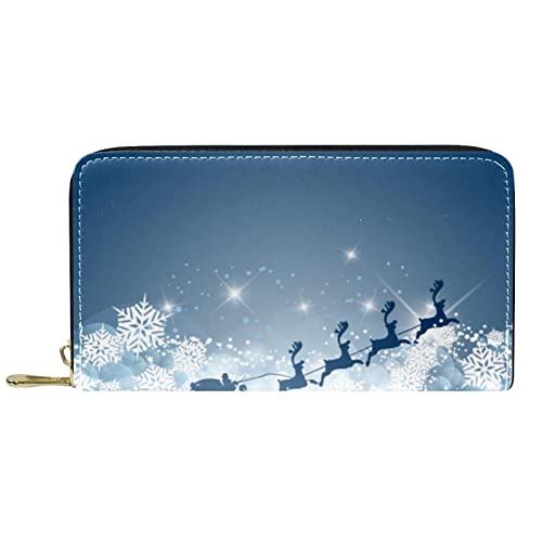 NLWQEKV Leder-Geldbörse für Herren, große Damen-Geldbörse für Karten, Weihnachtsmann, Schneeflocken, Weihnachten, Münzfach mit Reißverschluss von NLWQEKV