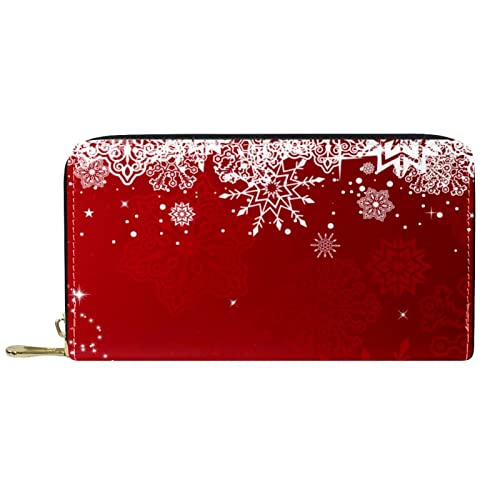 NLWQEKV Leder-Geldbörse für Herren, große Damen-Geldbörse für Karten, Weihnachtsschneeflocken, Münzfach mit Reißverschluss von NLWQEKV