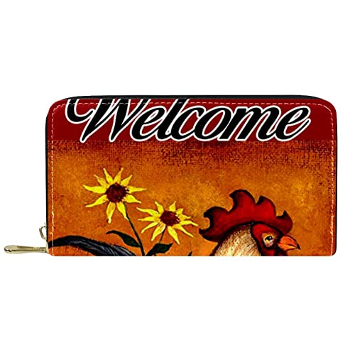 NLWQEKV Leder-Geldbörse für Herren, große Damen-Geldbörse für Karten, Willkommens-Hahn, Münzfach mit Reißverschluss von NLWQEKV